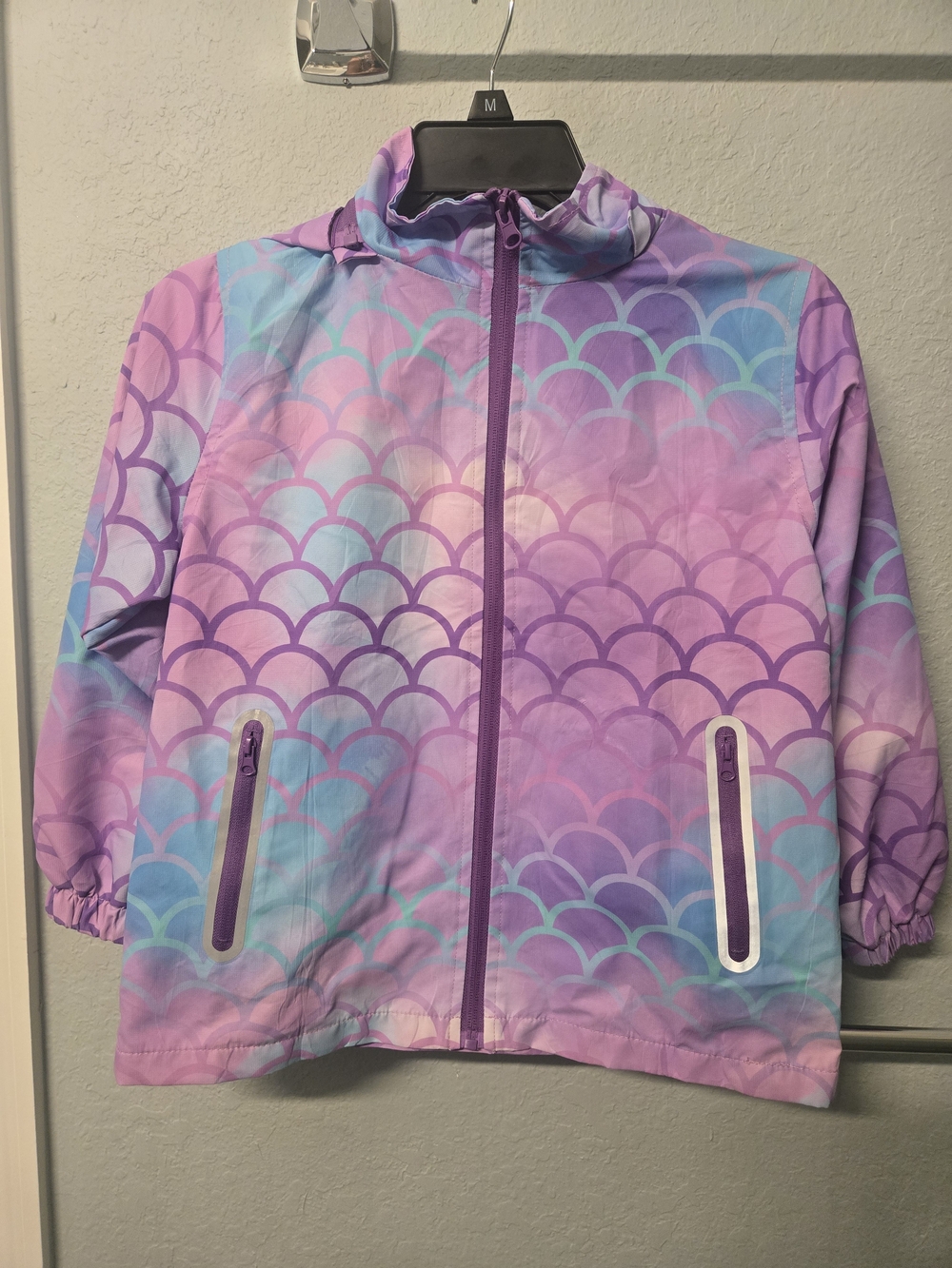Kids Purple Mermaid-Scale Windbreaker Jacket Size 7/8